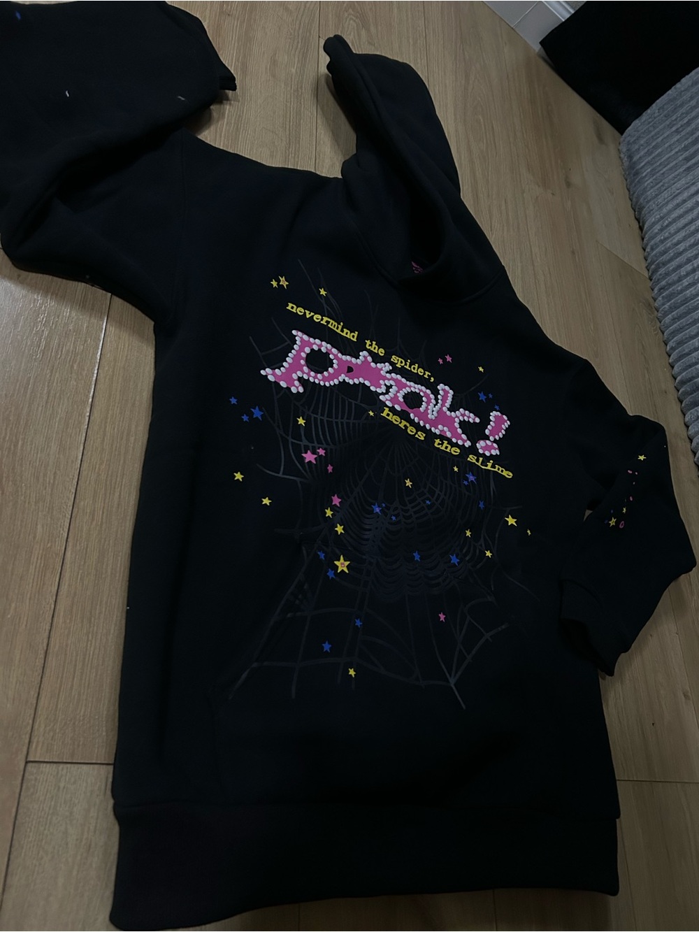 Black spider hoodie with Pink 'Ponk!' Print